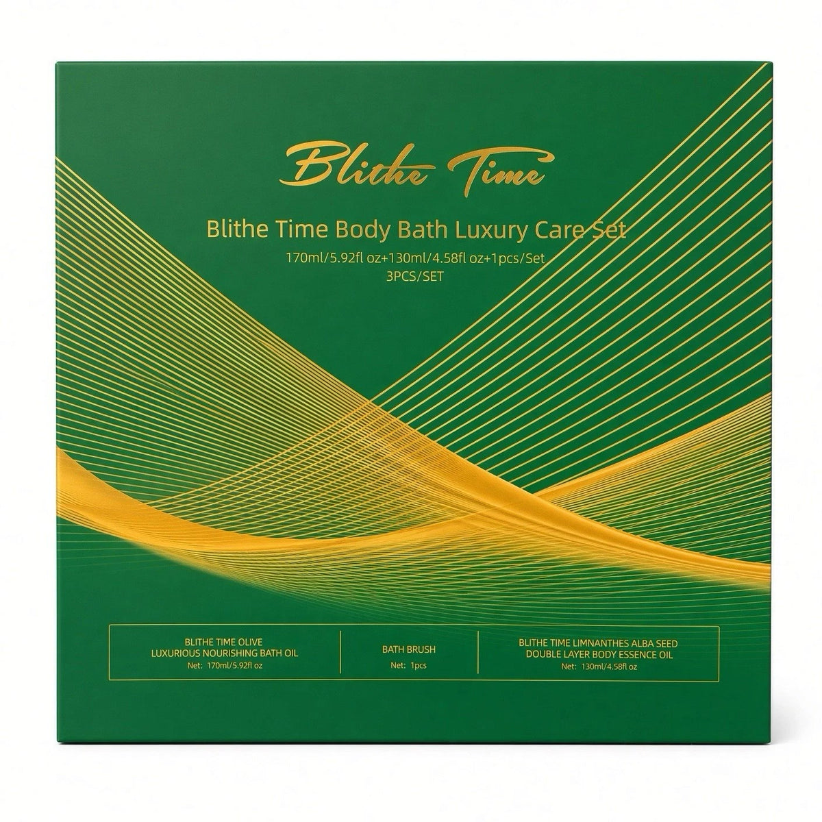 Blithe Time 3-Piece Bath & Body Oil Set with Bath Brush
